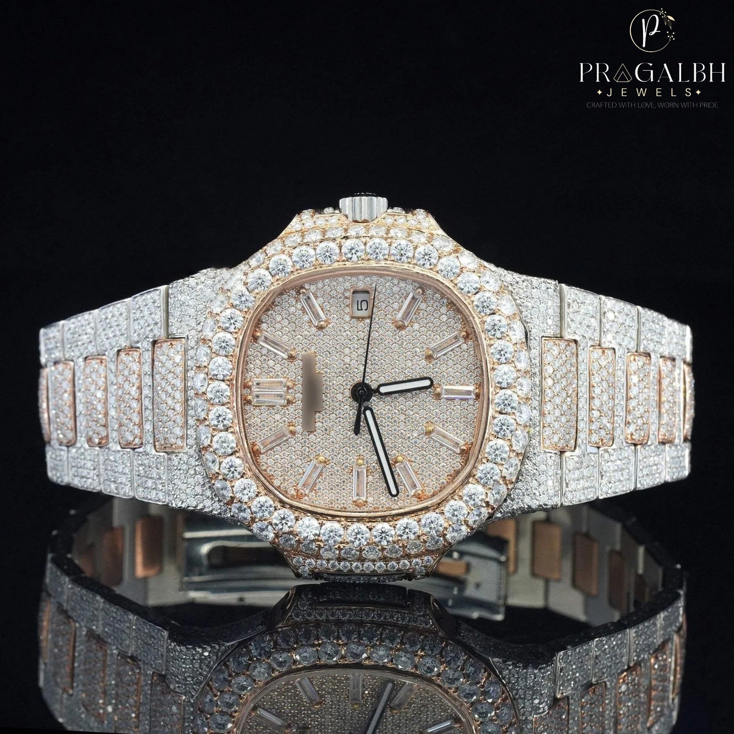 Classic Iced Out Automatic Watch โ Luxury VVS Moissanite Bust down Bling Watch with Sapphire Crystal Glass for Men