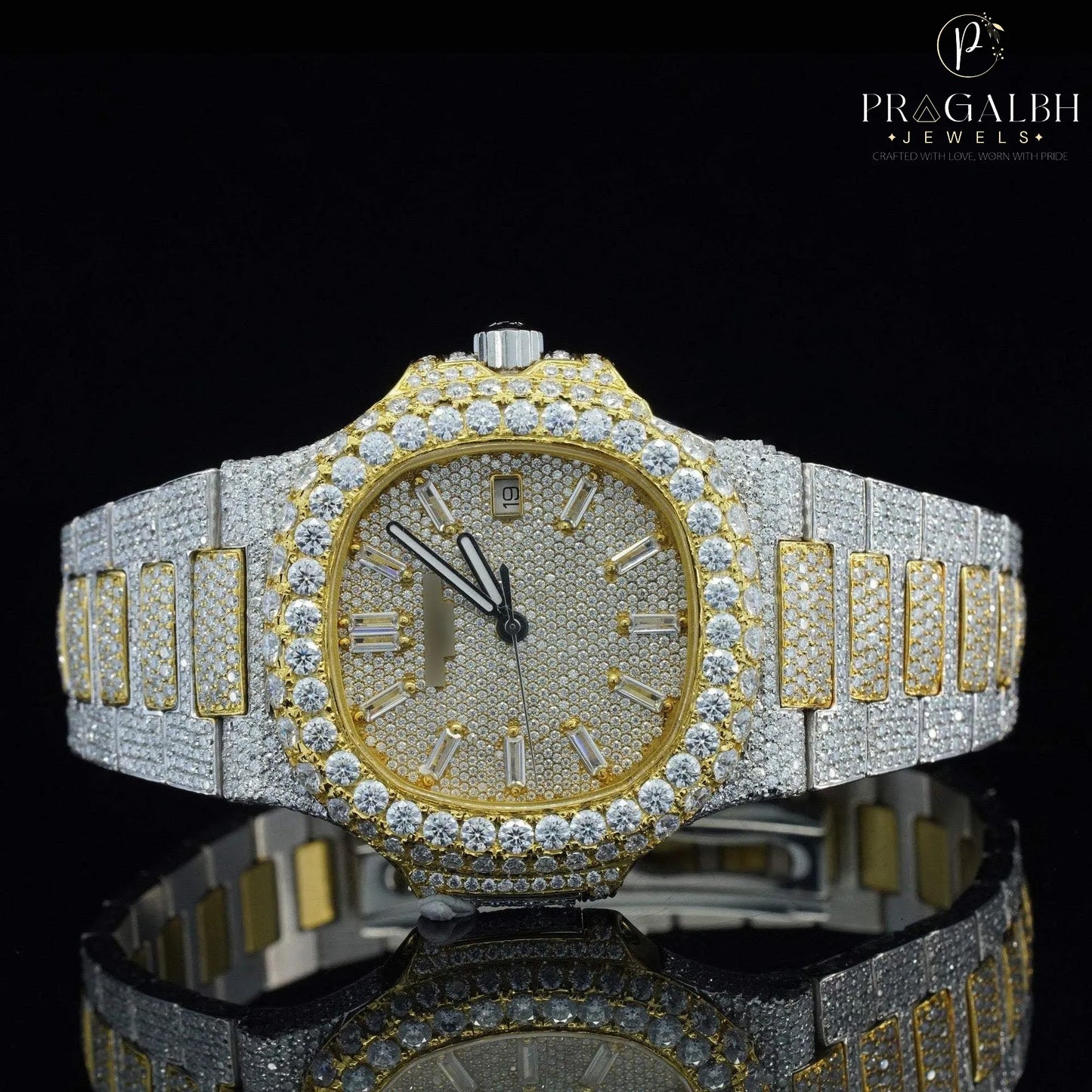 Classic Iced Out Automatic Watch โ Luxury VVS Moissanite Bust down Bling Watch with Sapphire Crystal Glass for Men