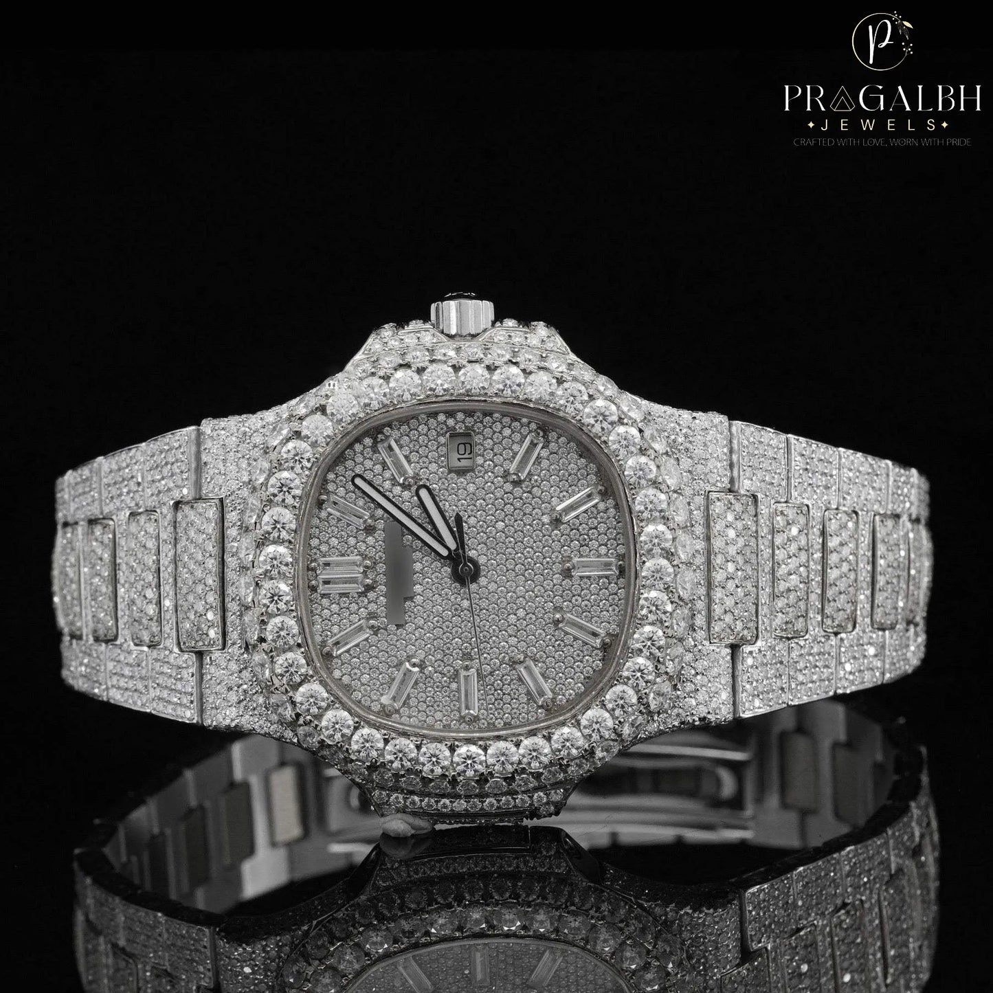 Classic Iced Out Automatic Watch โ Luxury VVS Moissanite Bust down Bling Watch with Sapphire Crystal Glass for Men