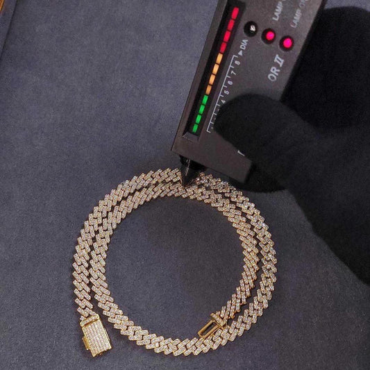 18" Gold VVS Necklace Moissanite Iced Out Cuban Link Chain