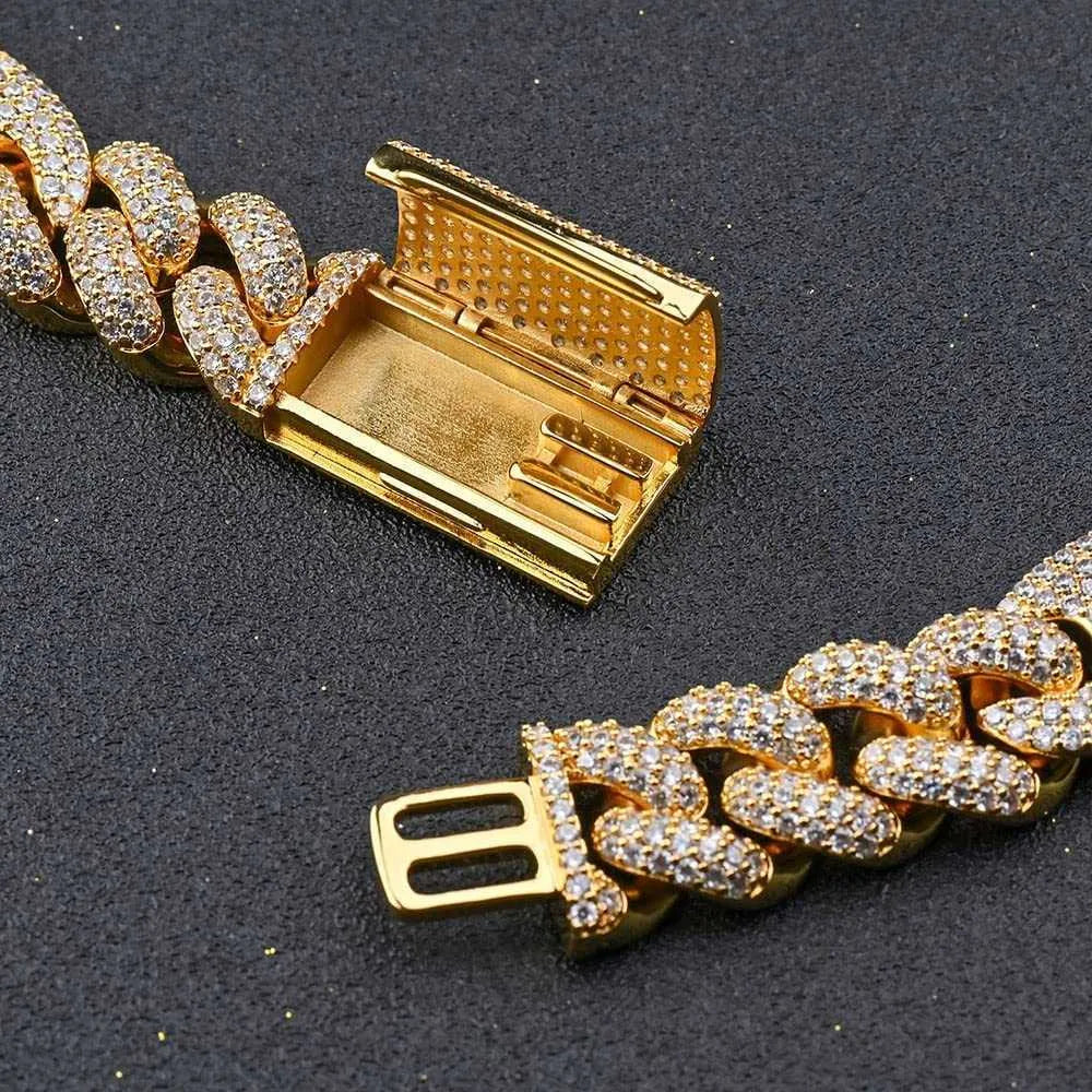 Moissanite Cuban Link Chain Necklace - 14k Gold Plated, Iced Out