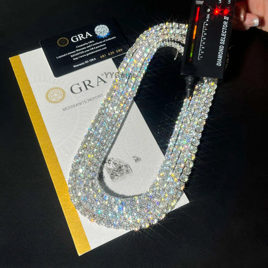 18" 4mm Mossanite Necklace Tennis Chain Sterling Silver Hip Hop VVS