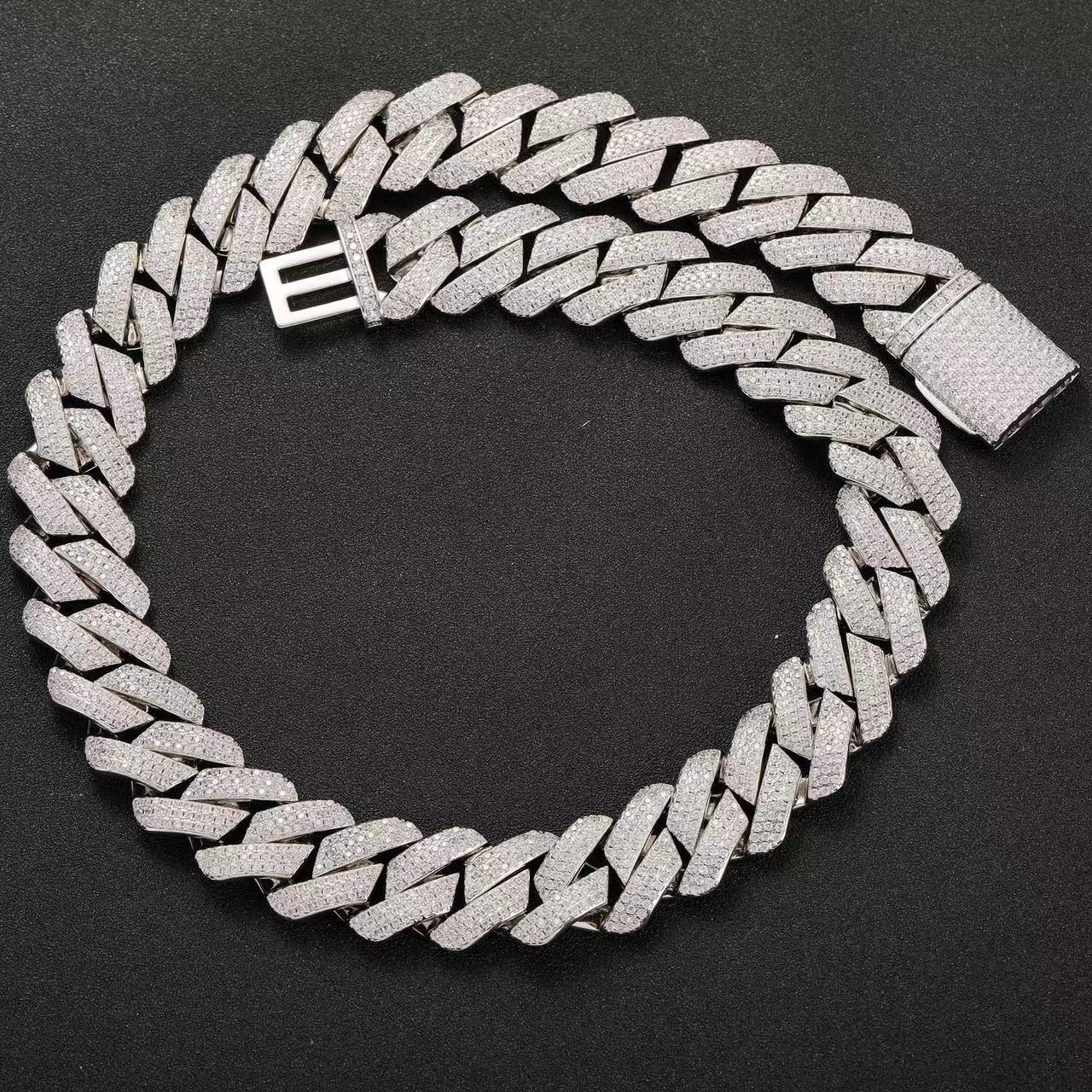 20" Silver Necklace VVS Moissanite Iced Out Cuban Link Chain