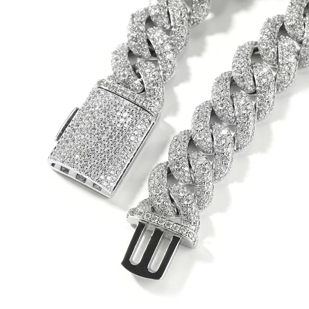 20" Silver Necklace VVS Moissanite Iced Out Cuban Link Chain