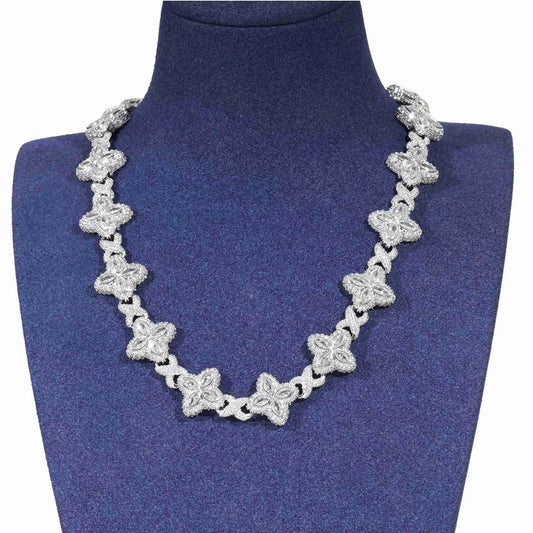 18" Flower Necklace VVS Moissanite Iced Out Cuban Link Chain