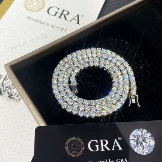 18" Necklace Moissanite Chain Cuban Tennis Chain Link Iced Out