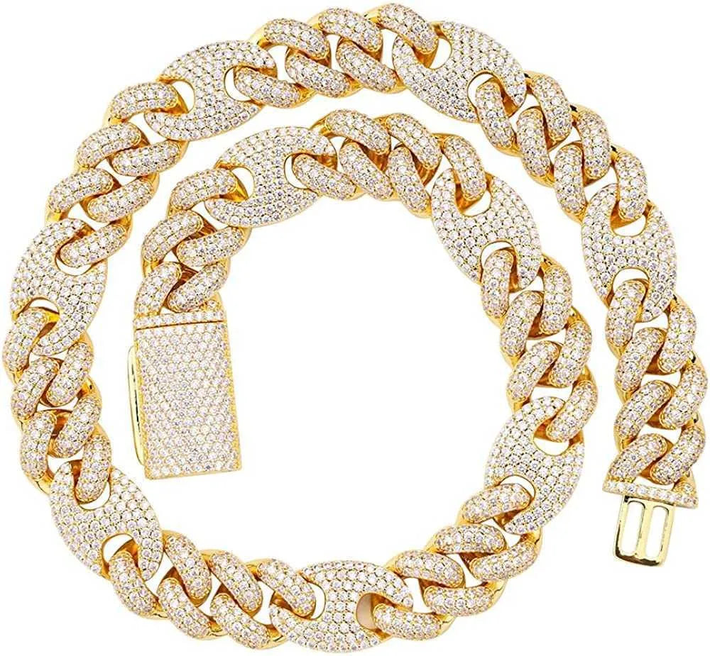 Moissanite Cuban Link Chain Necklace - 14k Gold Plated, Iced Out