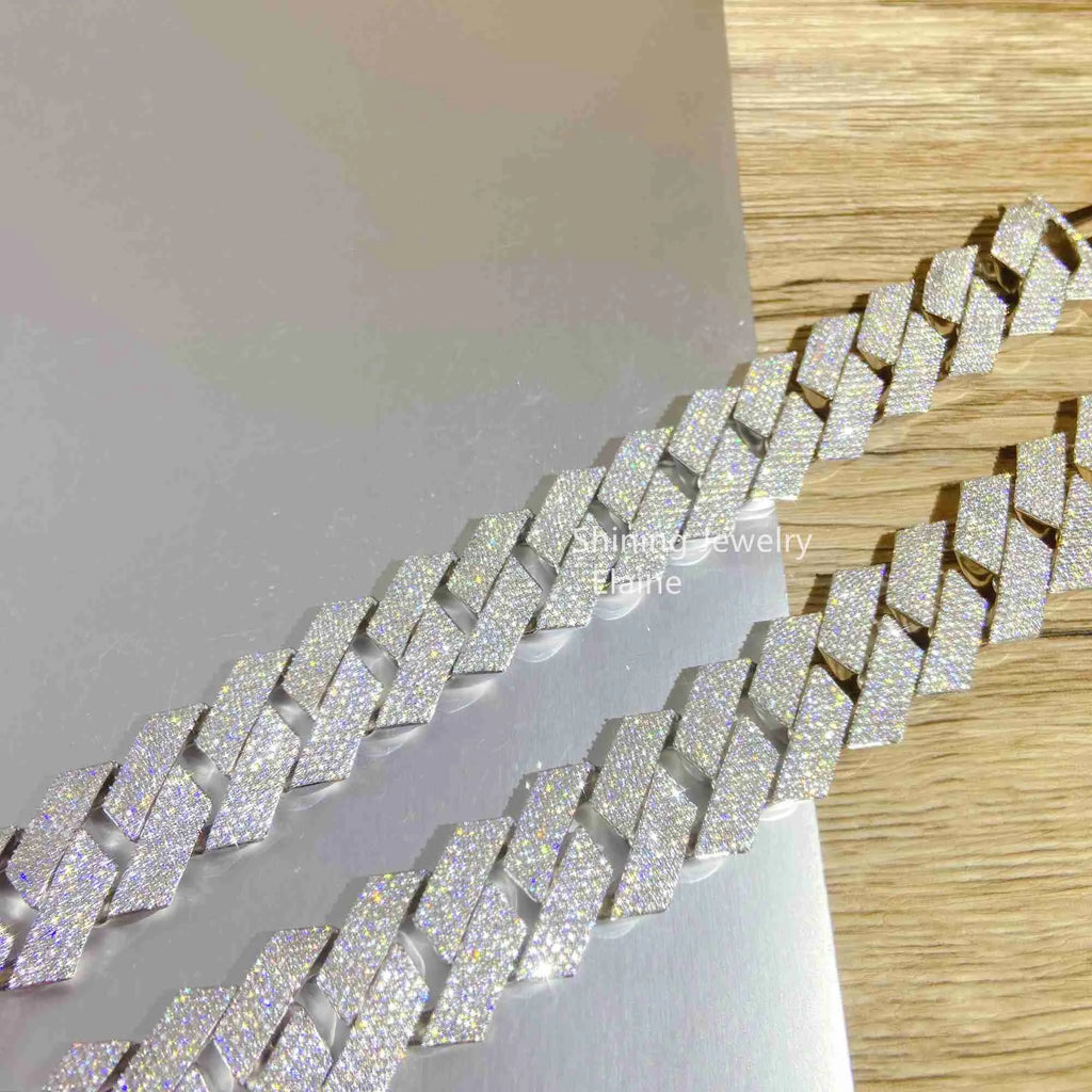 24" Silver Necklace VVS Moissanite Iced Out Cuban Link Chain