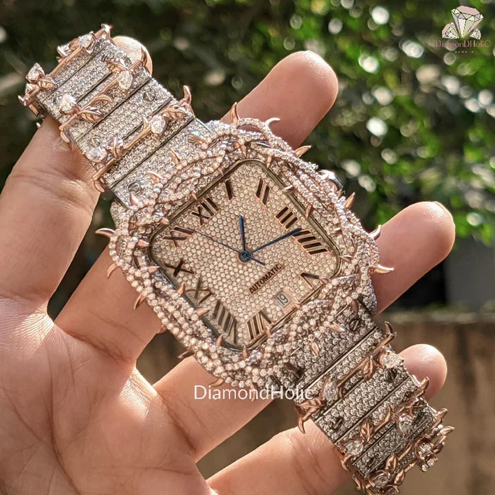 Unique Designer Watch For Him, Classic Moissanite Diamond Valentine Gift For Boyfriend