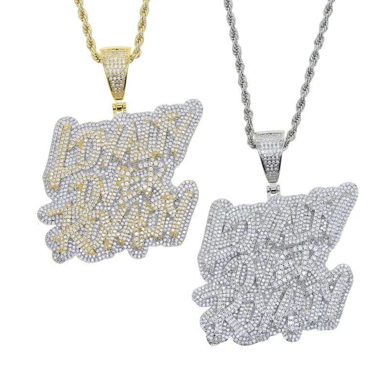 Gold Loyalty Over Royalty Bling Cz Pendant Necklace