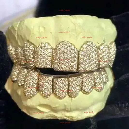 Custom Sier 14k Dia/Moissanite Dental Set Iced Out Hip Hop Bg Grills Teeth Grillz