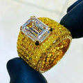 8" Iced Out Rings Moissanite Diamond Silver Tone with Chilled Pyroxene Gold