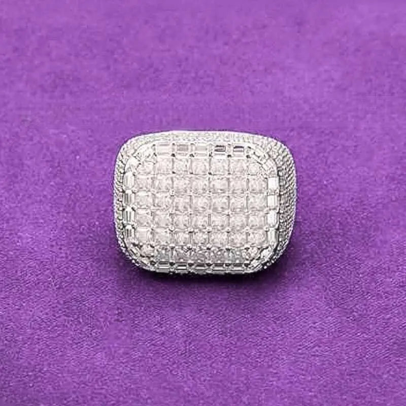 7" Ring 14K White Gold VVS Iced Out Diamond Moissanite