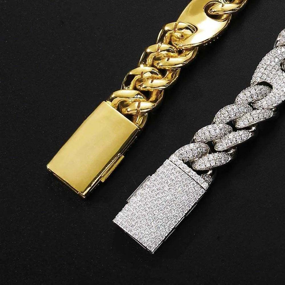 Moissanite Cuban Link Chain Necklace - 14k Gold Plated, Iced Out