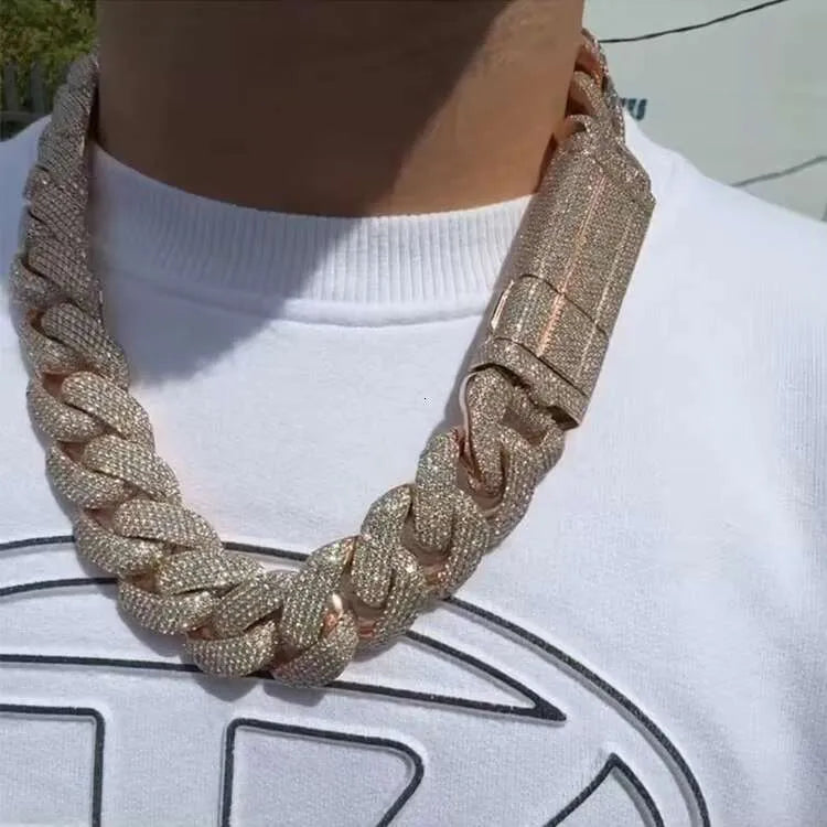 22" Necklace Moissanite Chain Cuban 30mm Tennis Chain Link Iced Out