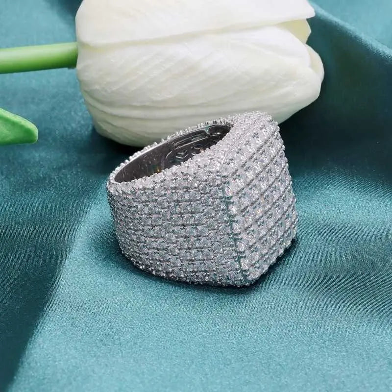 8" Hip Hop Iced Out Vvs Moissanite Ring 925 Silver