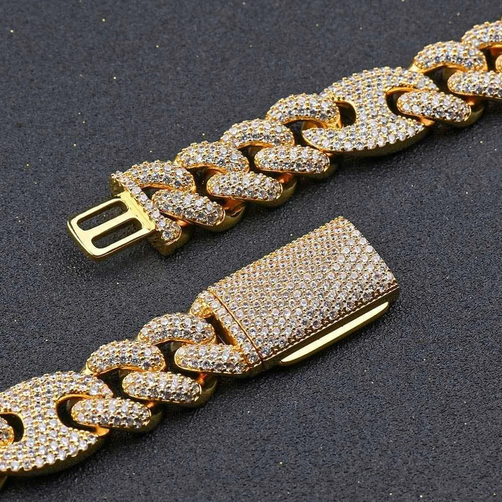 Moissanite Cuban Link Chain Necklace - 14k Gold Plated, Iced Out