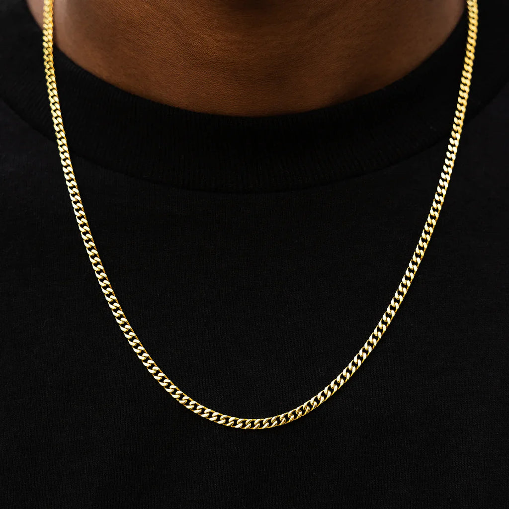 22" Cuban Link Necklace Chain in Yellow Gold - 3mm