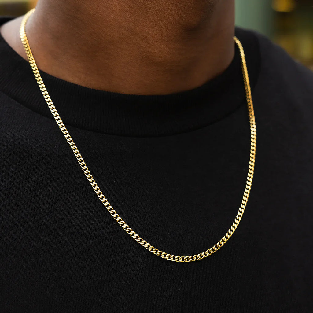 22" Cuban Link Necklace Chain in Yellow Gold - 3mm
