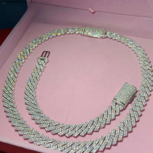 20" Necklace Moissanite 14mm Chain Cuban Link Iced Out
