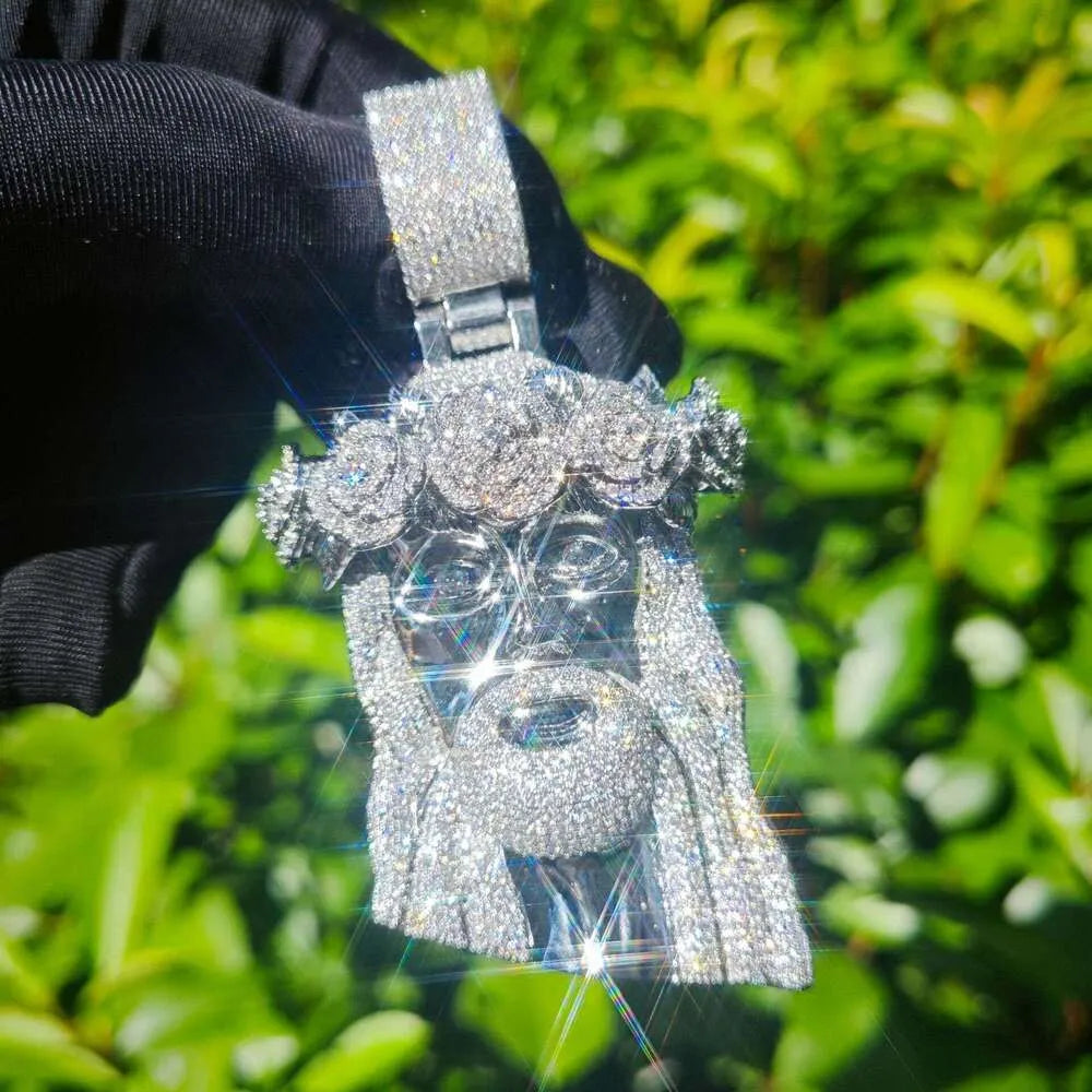 Silver Jesus Rose Iced Out Pedant
