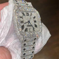 8" Iced Out Diamond Moissanite  Silver Watch