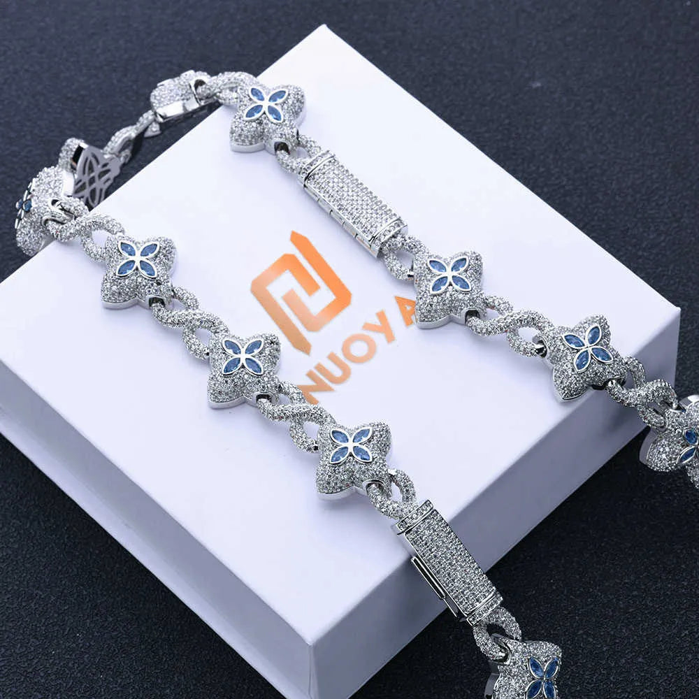 22" Flower VVS Moissanite Iced Out Cuban Link Chain Necklace