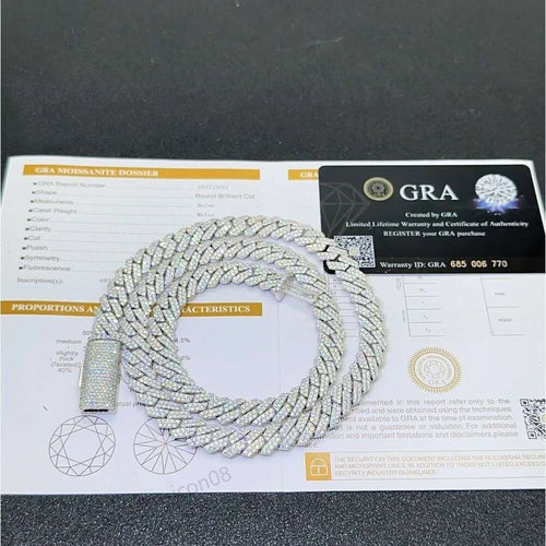 20" Necklace Moissanite Chain Cuban Link Iced Out