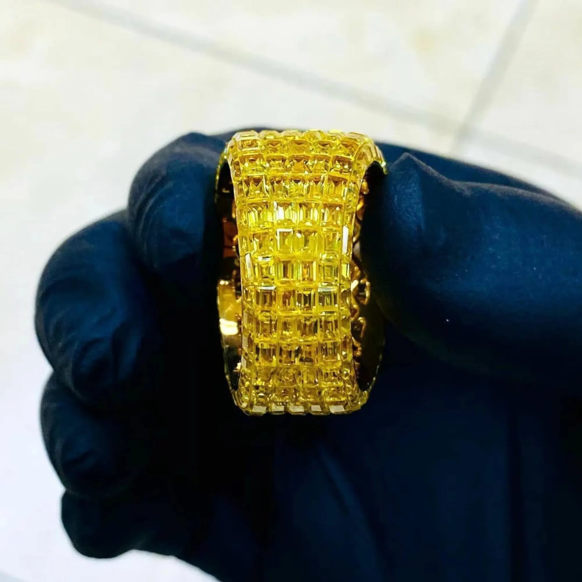 7.5" Iced Out Rings Moissanite Diamond Silver Tone with Chilled Pyroxene Gold