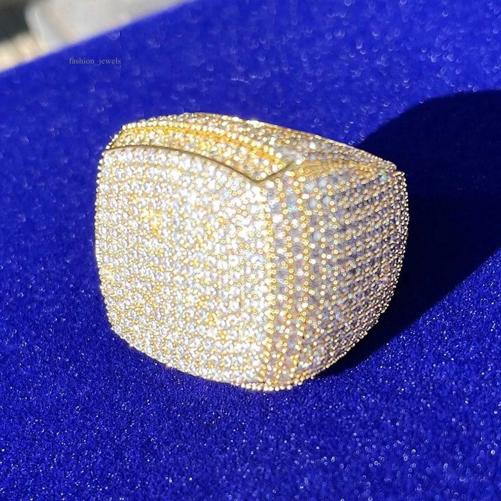 8" Moissanite Diamond Rings Fully Iced Original VVS Gold