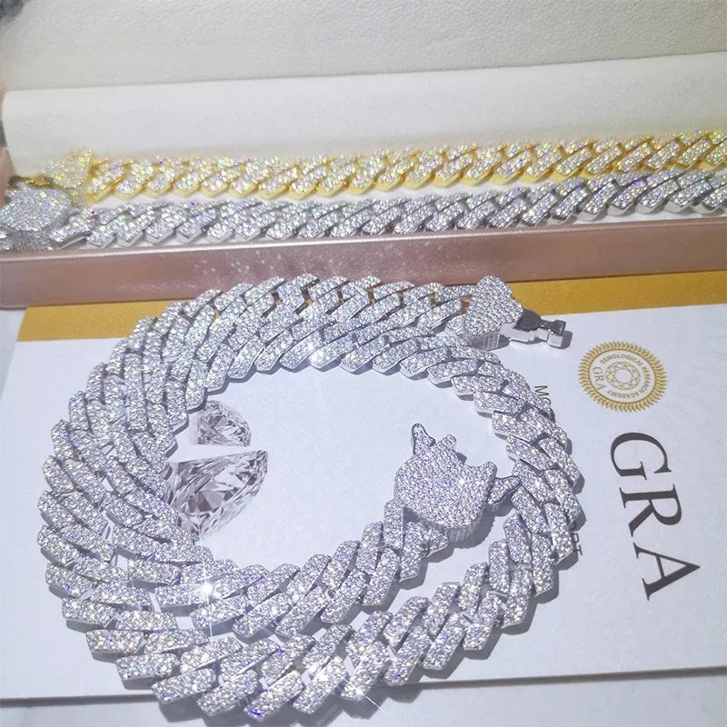 22" Necklace Moissanite 14mm Chain Cuban Link Iced Out