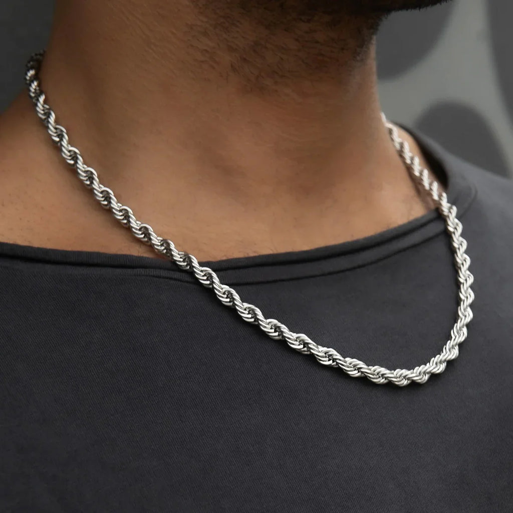 22" Rope Chain in White Gold- 6mm