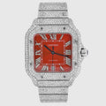 Iced Out Cartier Santos 40mm Diamond Red Dial Watch 20.5ct