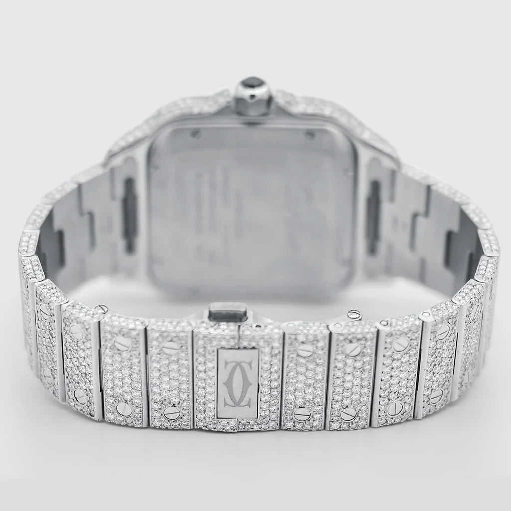 Iced Out Cartier Santos 40mm Diamond Red Dial Watch 20.5ct