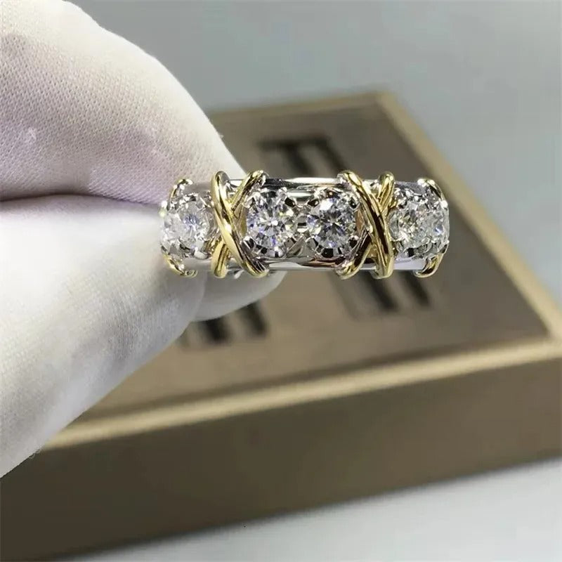 6" Ring 14K White Gold VVS Iced Out Diamond Moissanite