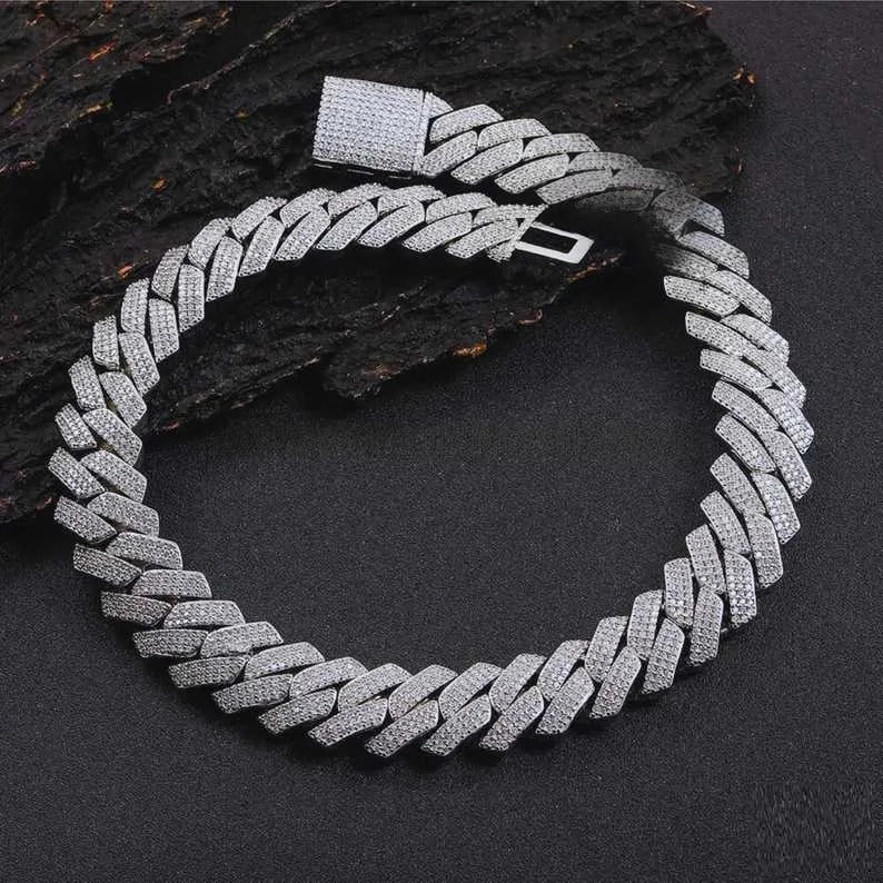 20" Silver Necklace VVS Moissanite Iced Out Cuban Link Chain