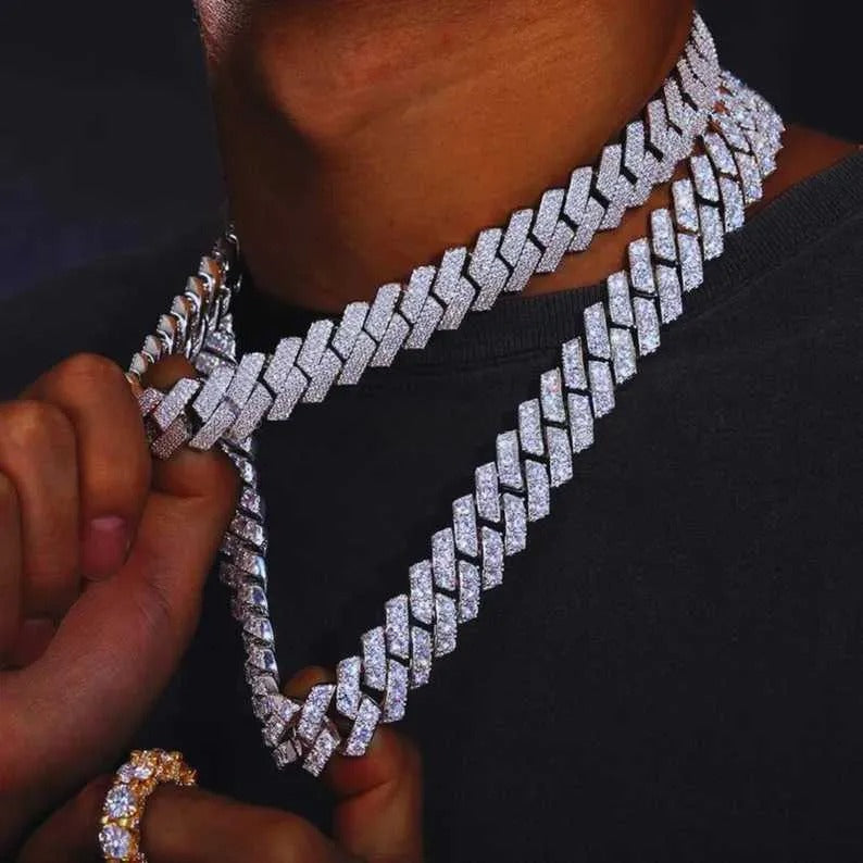 18" Silver Necklace VVS Moissanite Iced Out Cuban Link Chain