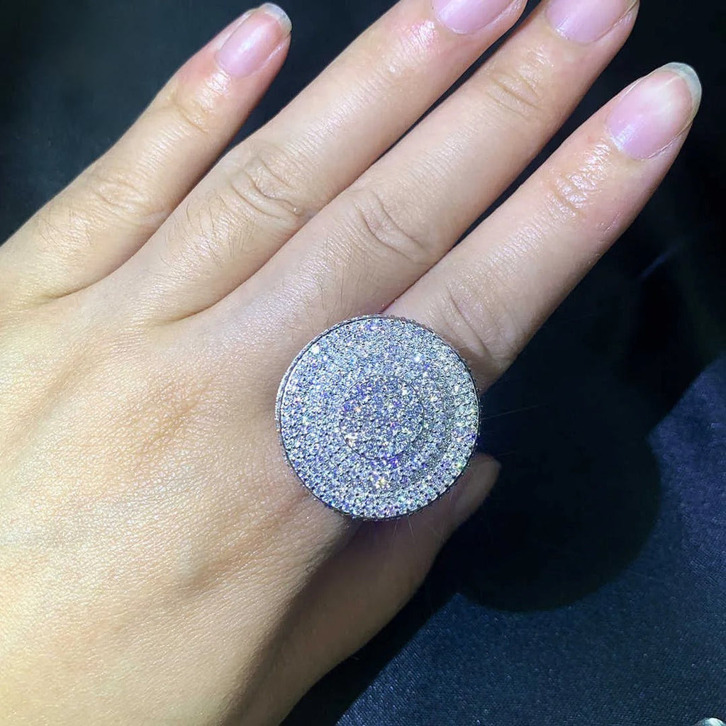 8" Custom Silver Moissanite Diamond Ring VVS Moissanite