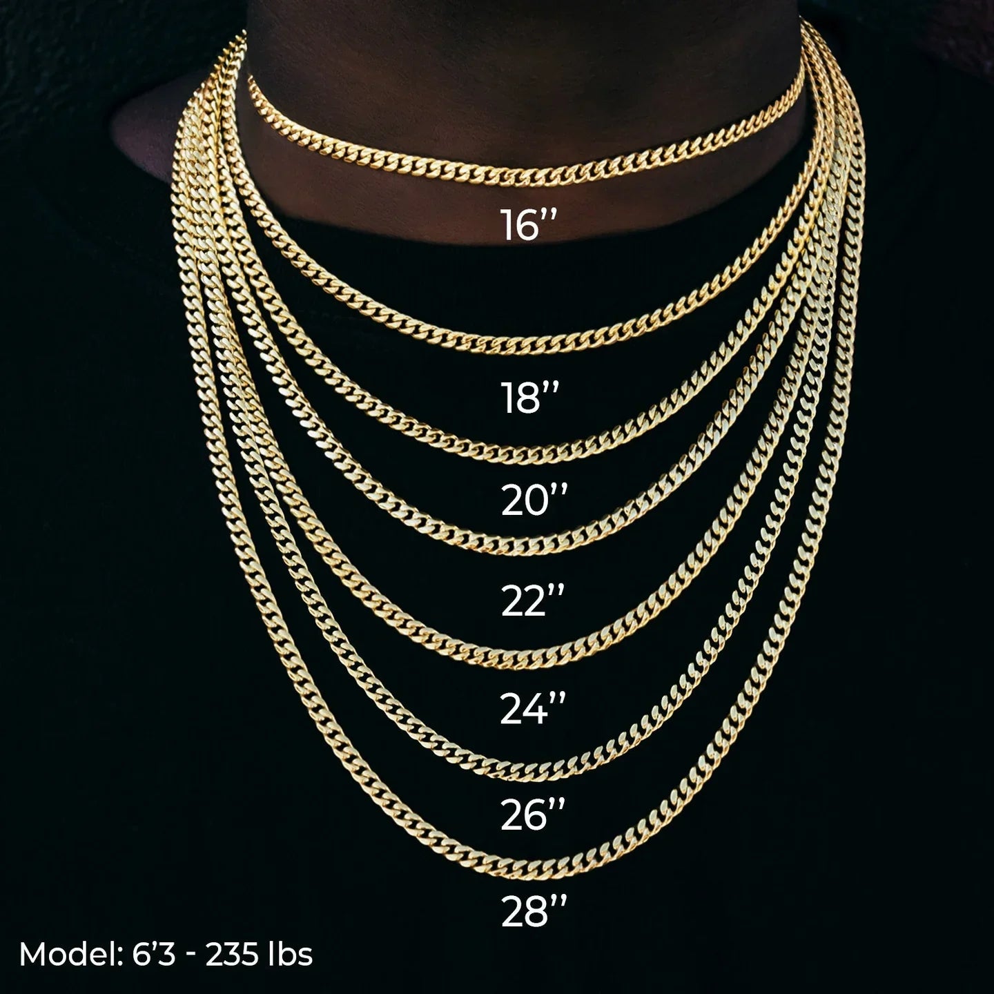 22" Cuban Link Necklace Chain in Yellow Gold - 3mm