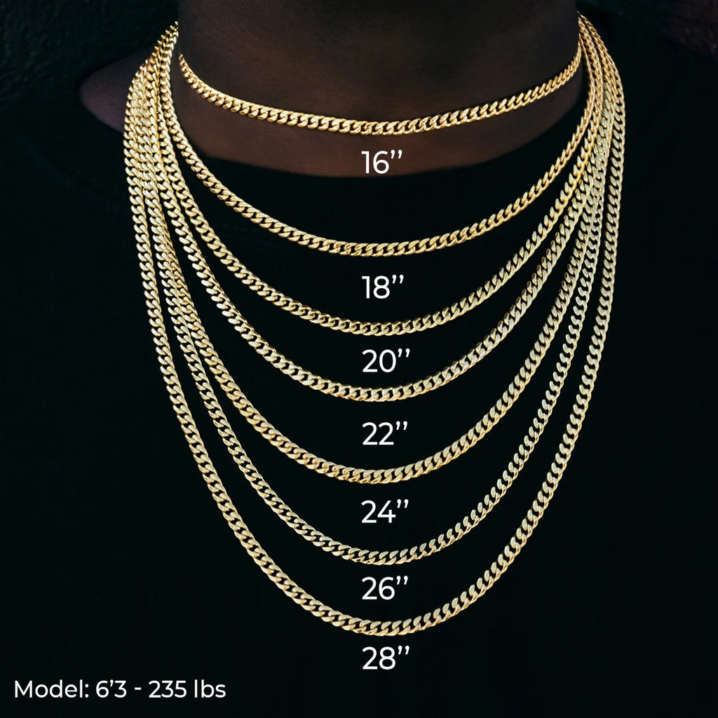 20" Cuban Link Necklace Chain in Yellow Gold - 3mm