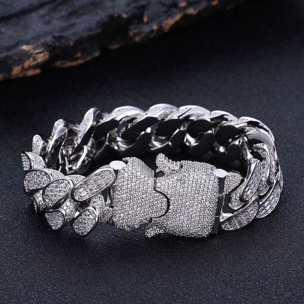 8" Bracelet 925 Sterling Silver Gold Plated 18mm VVS Moissanite LINK 