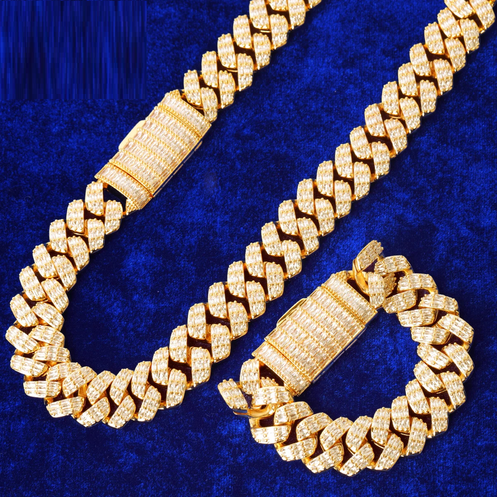 20" Vvs Moissanite Necklace Cuban Link Chain Real Gold Plated Hip Hop