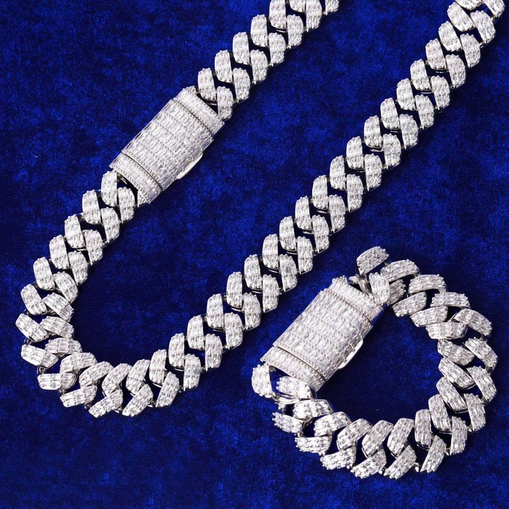 22" Vvs Moissanite Necklace Cuban Link Chain Real Gold Plated Hip Hop