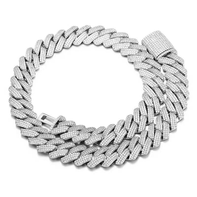 24" Necklace Silver VVS Moissanite Iced Out Cuban Link Chain