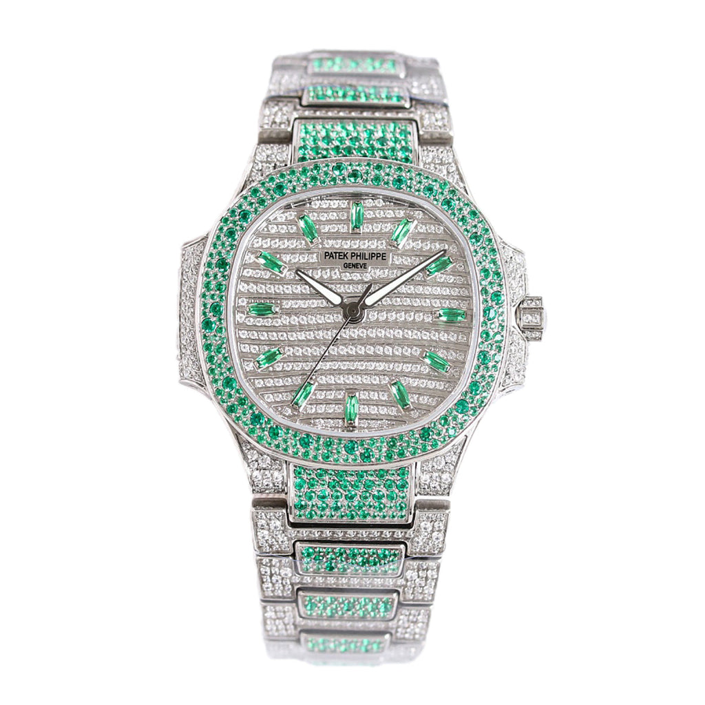 Nautilus 7118/1453G-001 Diamond Paved Dial with Green Diamond Markers in White Gold