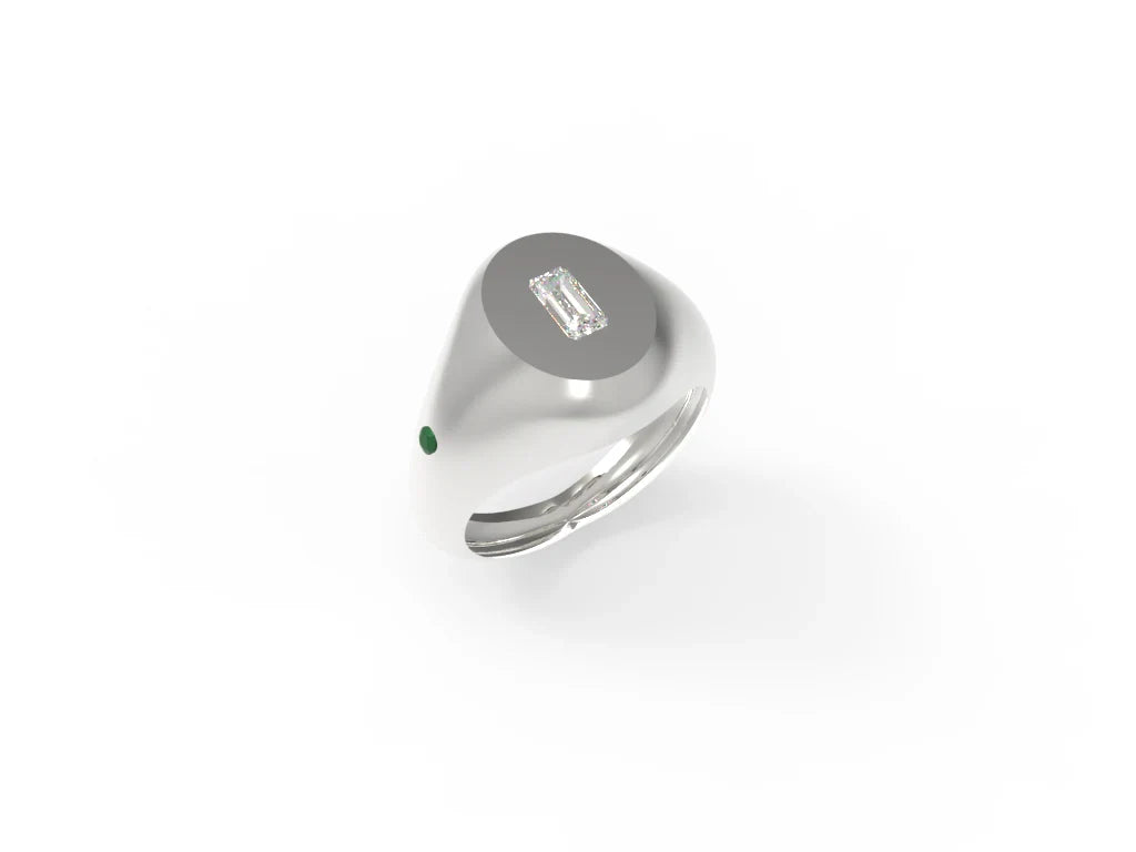 Baguete Diamond and Emerald Signet Ring
