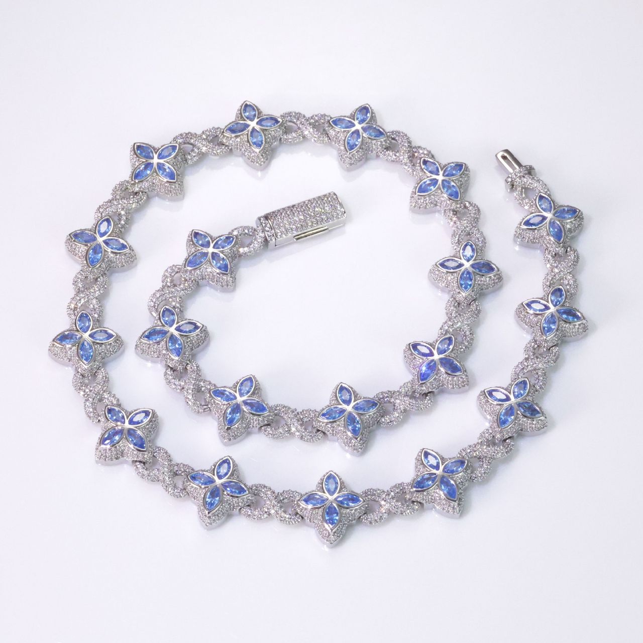 22" Vvs Moissanite Cuban Chain Necklace 925 Sterling Silver Hip Hop Jewelry Marquise Flower Design Cuban Chain