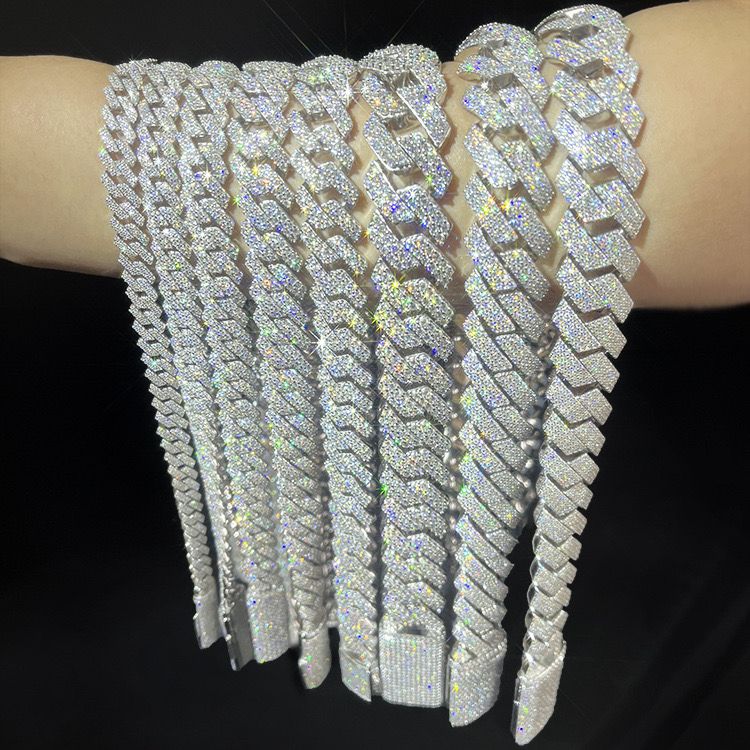 24" VVS Moissanite Diamond Necklace Iced Out Cuban Chain