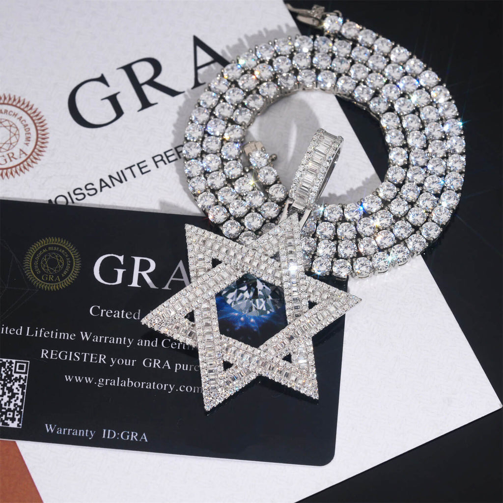 MOISSANITE Iced Out Magen Star Of David Jewish Pendant