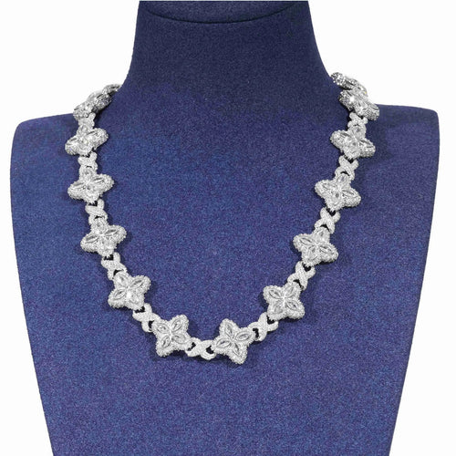 20" Flower VVS Necklace Moissanite Iced Out Cuban Link Chain